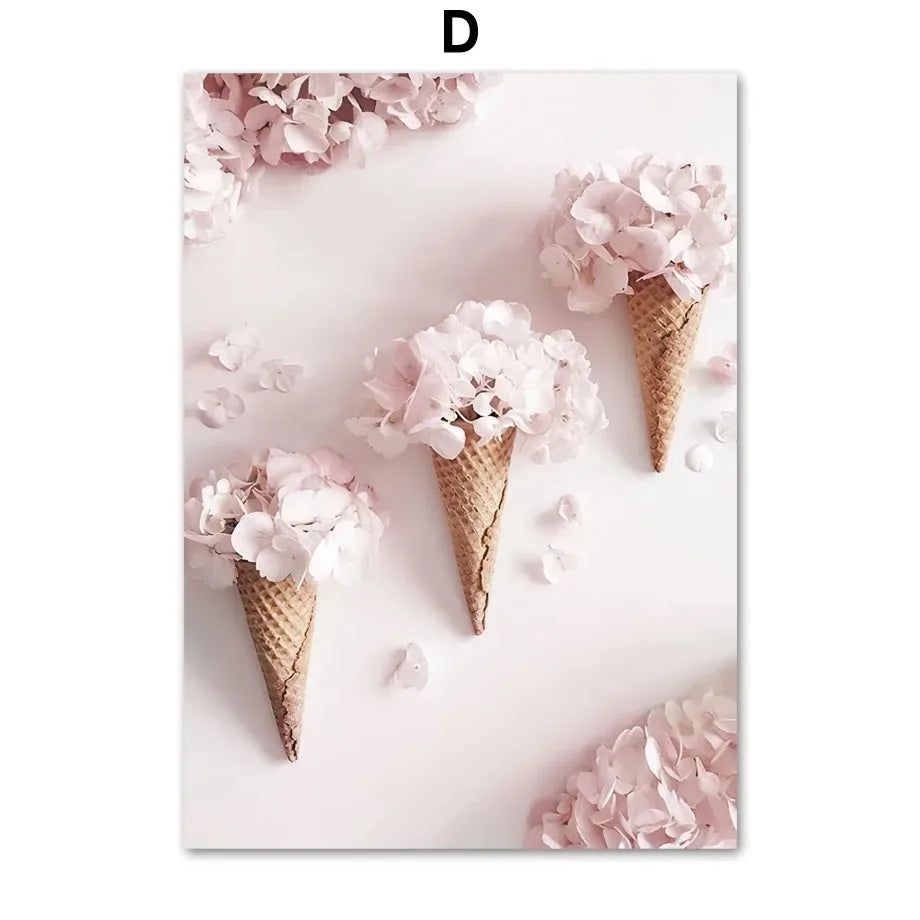 Nordic Pink Flower Canvas Wall Art Sakura Rose Tulip Floral Landscape Aesthetic Poster for Bedroom Living Room Home Decor Peaceful Pleasures Health and Wellness 4 20x30cm Unframed