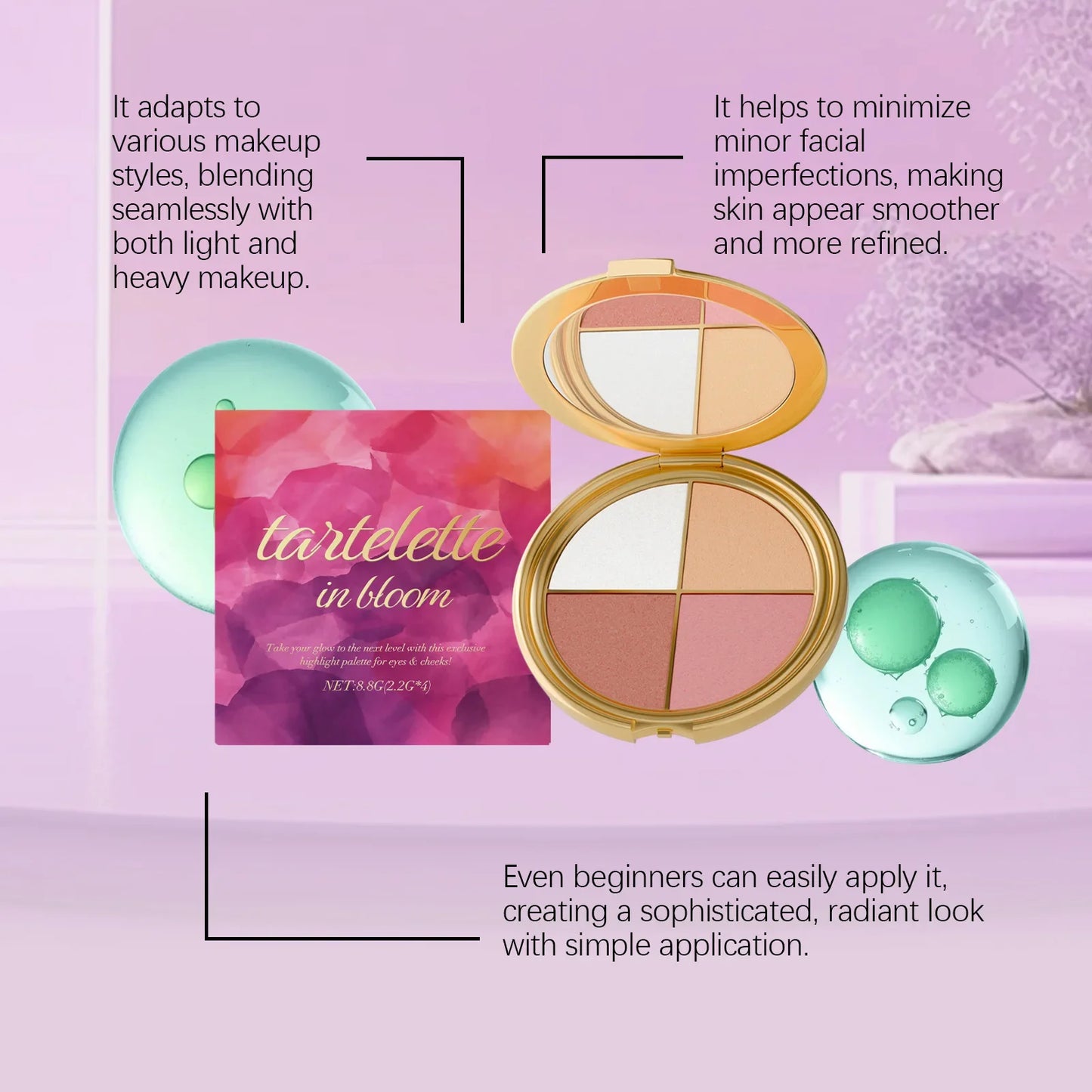 4-Color Highlight Blush & Eye Shadow Palette – Natural Glow