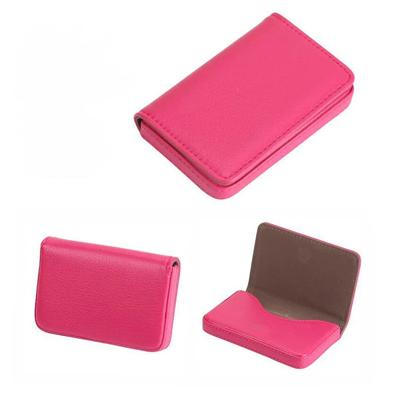 PU Leather Magnetic Card Case 1pc Business Card Holder for Men Women Fashion Credit Bank ID Box Solid Color Multipurpose Peaceful Pleasures Health and Wellness Rose red