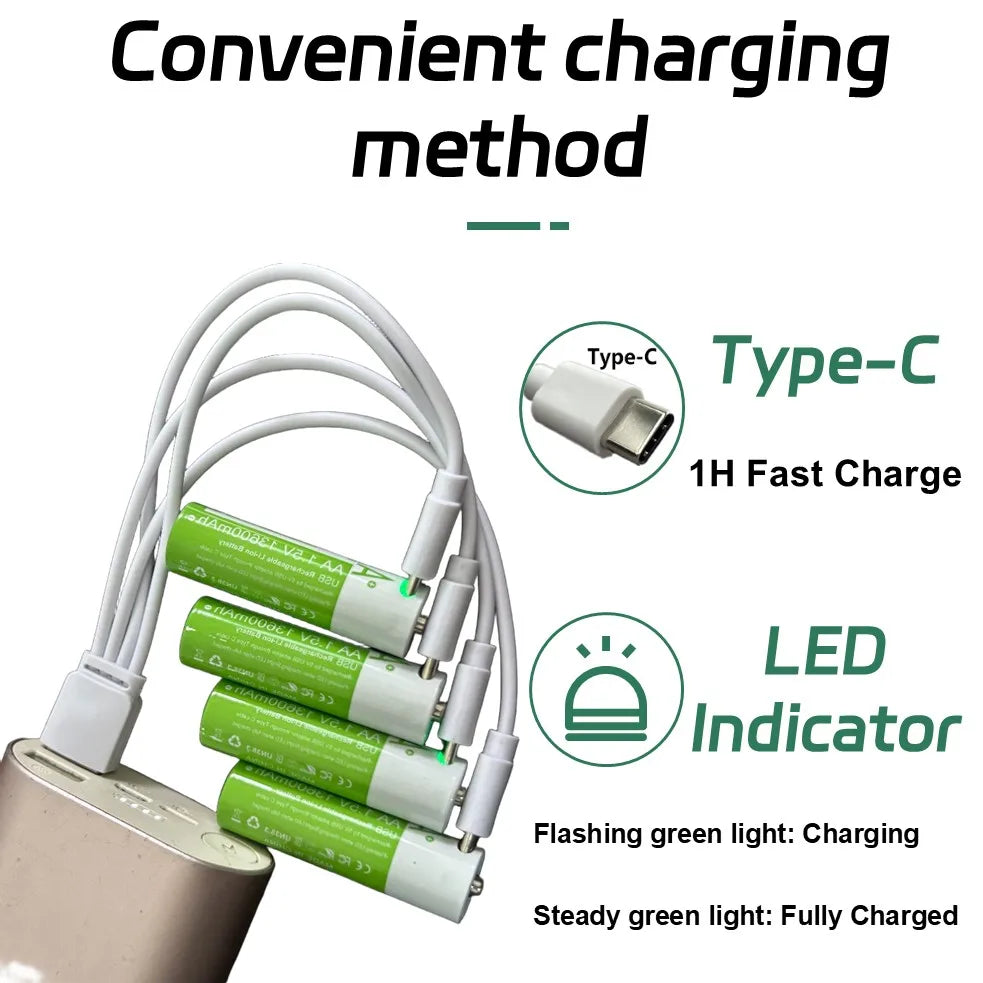 Rscrola 13600mAh AA Rechargeable Batteries USB-C Charging
