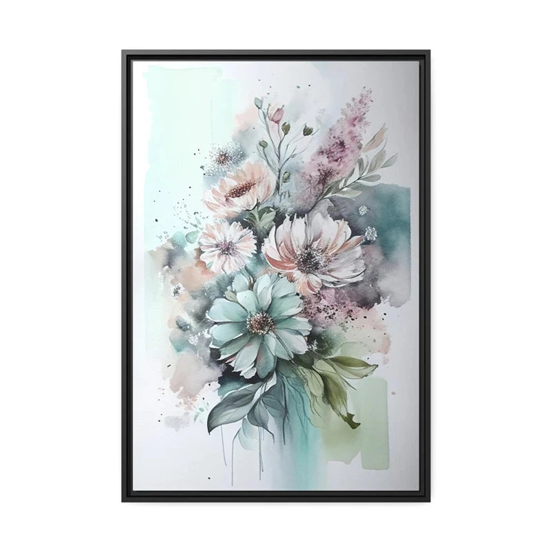 Colorful Flowers Watercolor Canvas Wall Art Print | Unframed