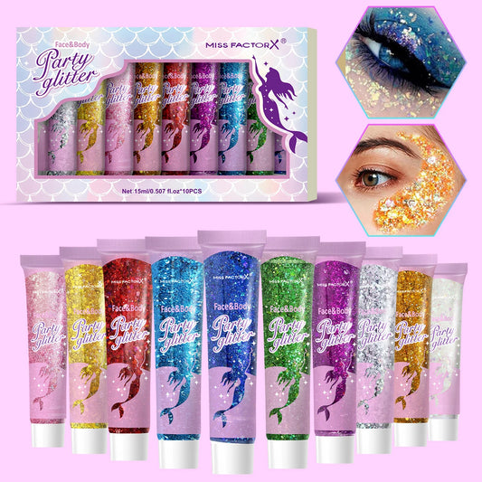 10 piece body glitter gel, carnival face glitter cosmetics suitable for women, shiny thick hair glitter, carnival accessories fo Peaceful Pleasures Health and Wellness