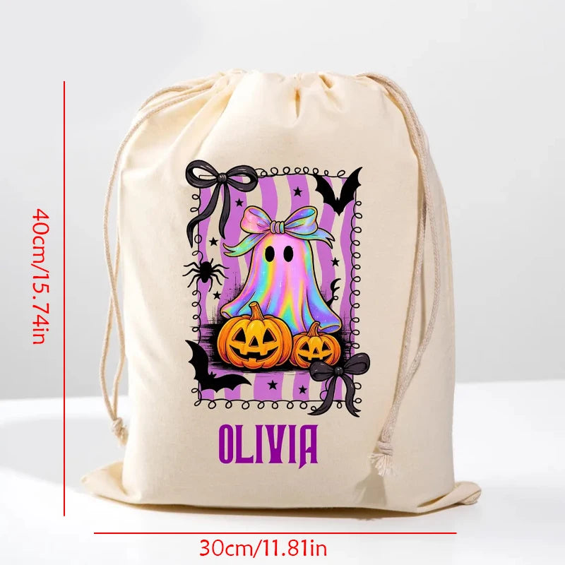Personalized Halloween Ghost Pumpkin Drawstring Candy Bag Halloween Drawstring Bag Peaceful Pleasures Health and Wellness
