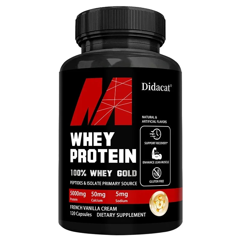 Didacat Whey Protein Concentrate, with 5000mg Protein, Gluten Free & Non-GMO, Boost Immunity and Support Post-exercise Recovery Peaceful Pleasures Health and Wellness 120 count-1 bottle
