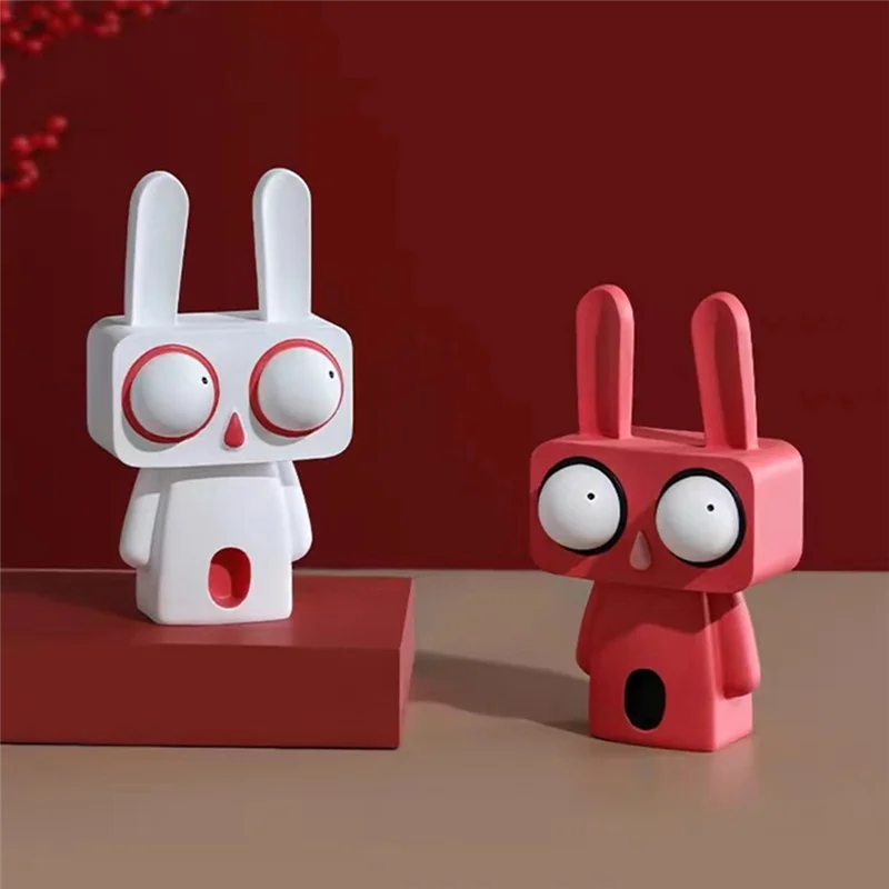 Y51A-Resin Big Eyes Rabbits Sculptures Cartoon Statue Home, Office, Bedroom Figurines B Peaceful Pleasures Health and Wellness