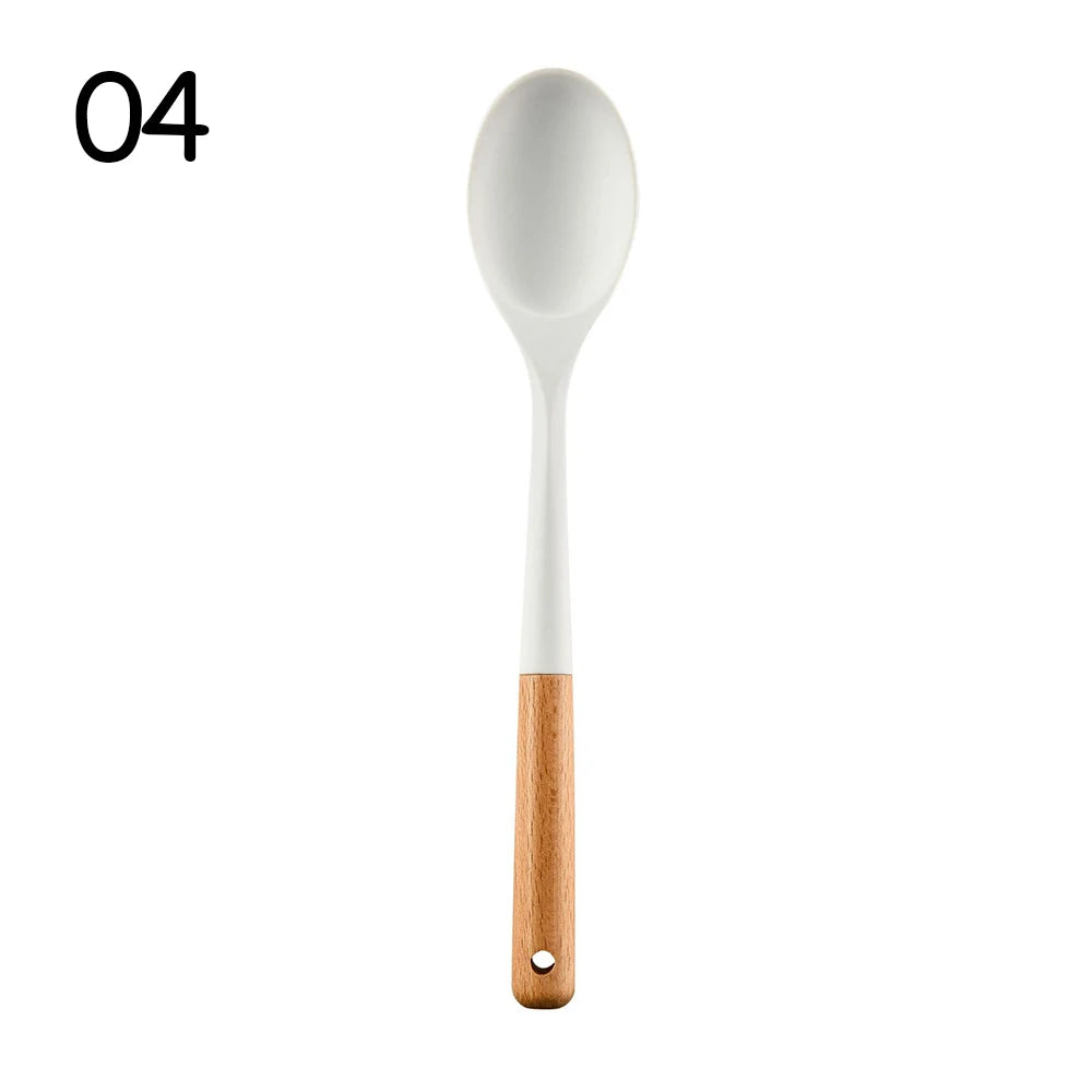 Silicone Non-Stick Cooking Utensil Set – Stainless Steel Handle Spatula, Egg Beater & Shovel Kitchen Tool Set