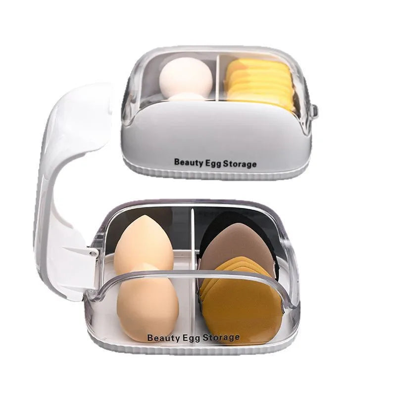 New Transparent Makeup Sponge Holder Dustproof Plastic Beauty Organizer Travel Home Cosmetic Storage Makeup Organizers with Lid Peaceful Pleasures Health and Wellness