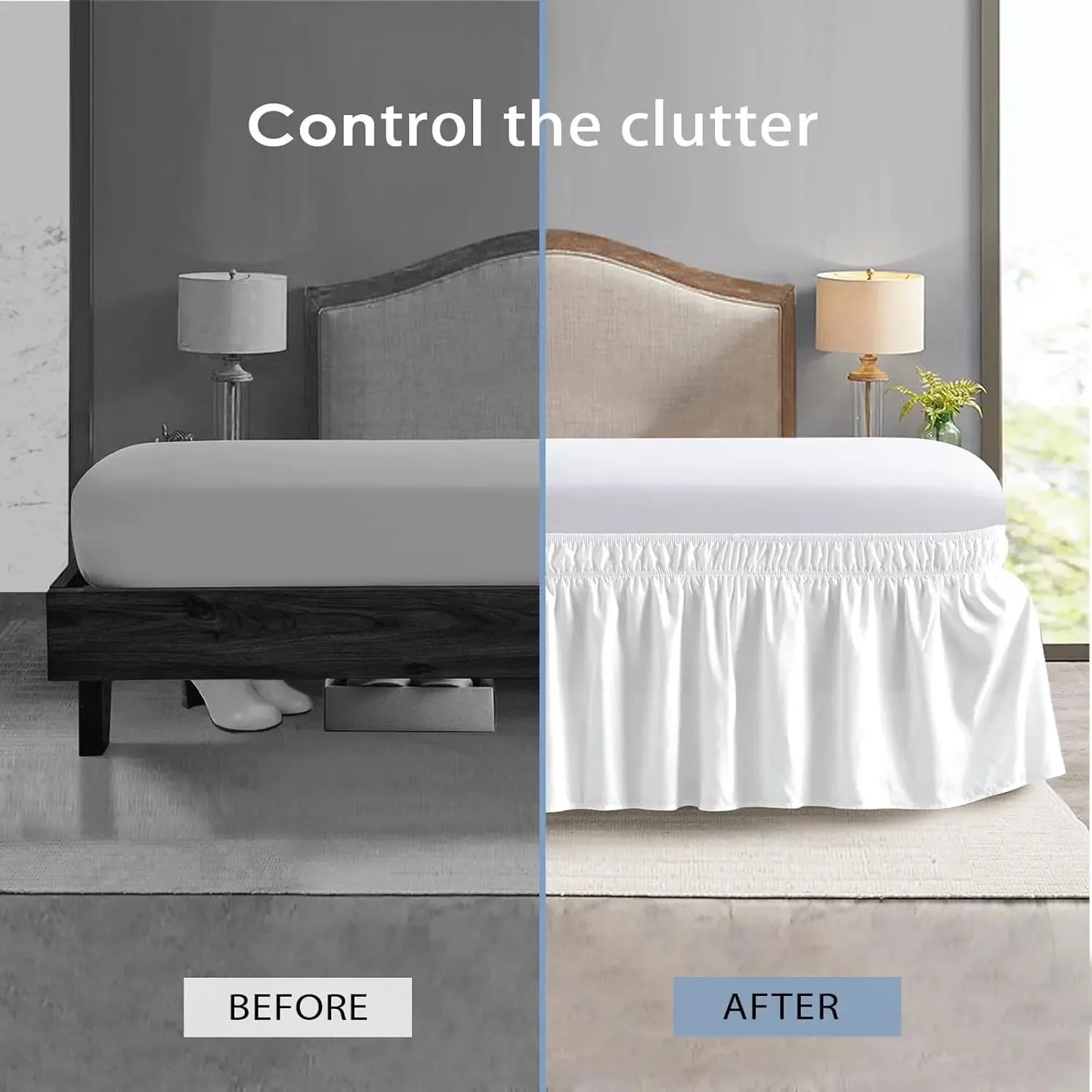 Wrap Around Dust Ruffle Bed Skirt - for Queen Size Beds with 14 in. Drop - Easy Fit Elastic Strap - Wrinkle Free, Machine Wash Peaceful Pleasures Health and Wellness