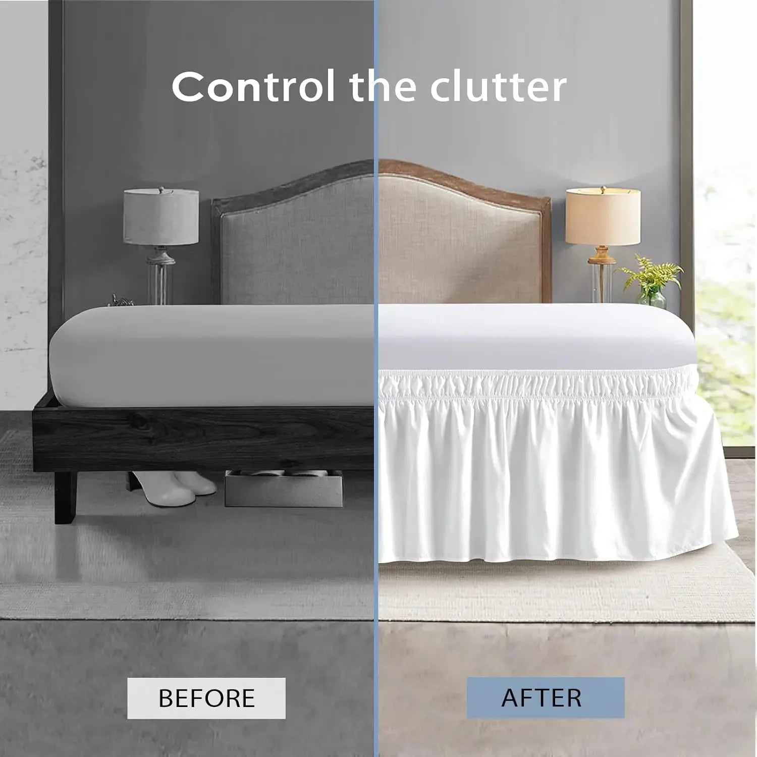 Wrap Around Dust Ruffle Bed Skirt - for Queen Size Beds with 14 in. Drop - Easy Fit Elastic Strap - Wrinkle Free, Machine Wash Peaceful Pleasures Health and Wellness