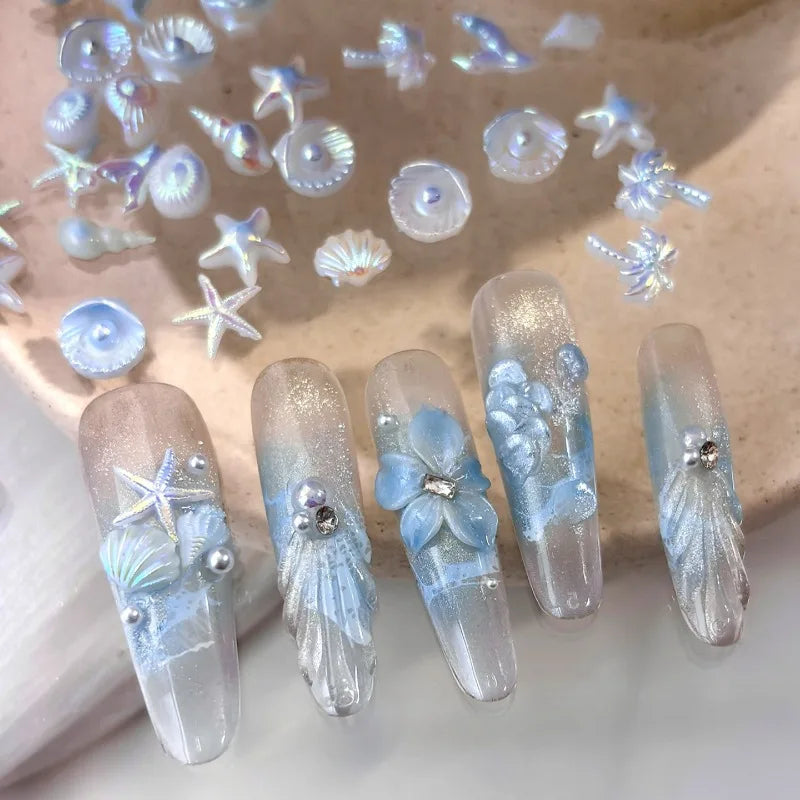 Ocean Aurora Shell Nail Charms | 3D Resin Starfish & Conch DIY Set