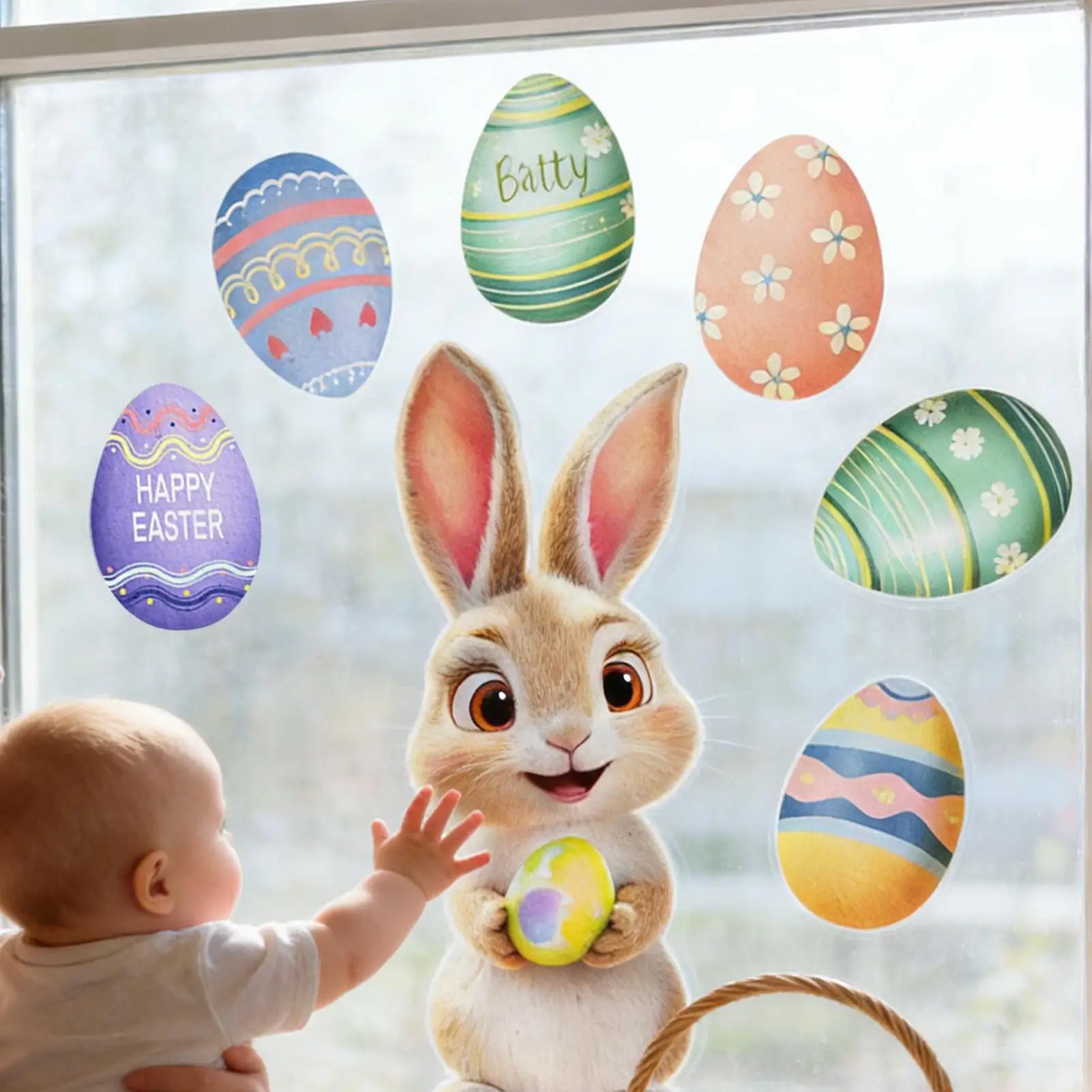 Window Stickers Reusable Long-Lasting Festive Sticker Window Glass Easter Bunny Cling For Living Room Kitchen School Peaceful Pleasures Health and Wellness