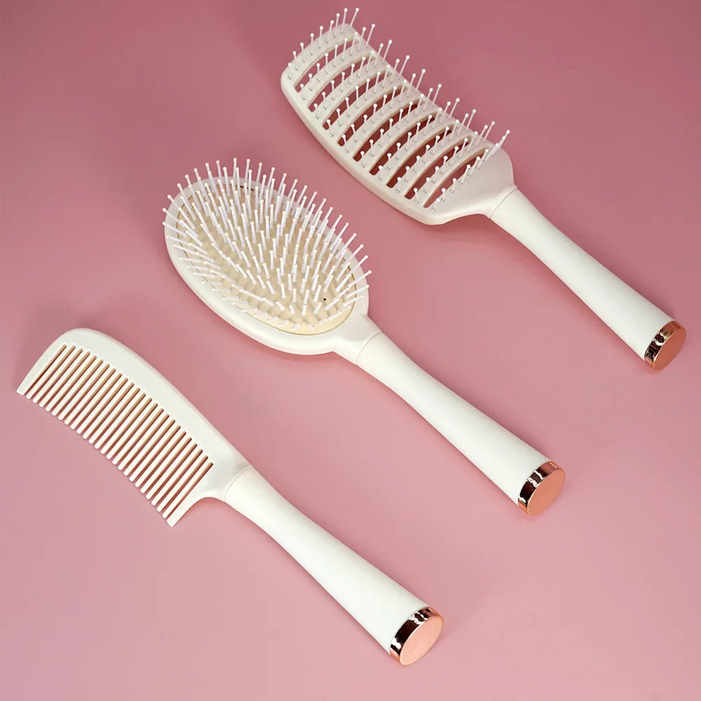 3-Piece Hair Comb Set – Cushion, Wide Tooth & Hollow Comb