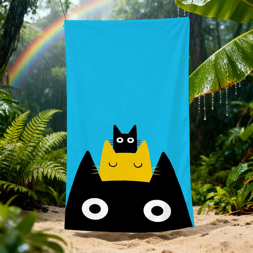 Cute Cat Art Beach Towel | Quick Dry Soft Pool & Travel Towel Quick Dry Beach Towel Peaceful Pleasures Health and Wellness