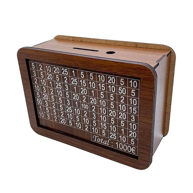 1000/2000/3000/5000/10000 Euro Money Box Piggy Bank Wood Money Bank Reusable Money Box with Saving Goal and Numbers Boxes Peaceful Pleasures Health and Wellness 1000 brown