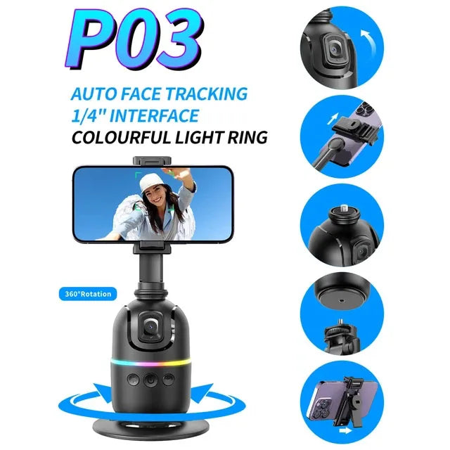 AI Smart Gimbal 360° Auto Face Tracking Selfie Stick Stabilizer Peaceful Pleasures Health and Wellness Option1