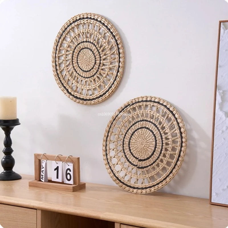 Bohemian Style Straw Wall Decoration, Background Wall Decoration, Sofa Bedside Handwoven Hanging Decoration Room Decor Aesthetic Peaceful Pleasures Health and Wellness