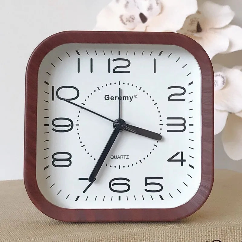 Simple retro imitation wood grain alarm clock - home desktop square clock ornament - student large digit bedside clock Peaceful Pleasures Health and Wellness C