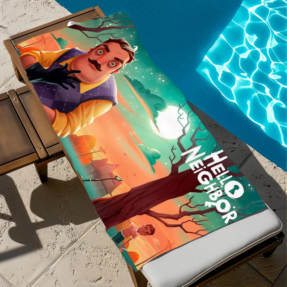 Hello Neighbor Horror Game Quick-Dry Beach Towel | Fun Gift Quick-Dry Beach Towel Peaceful Pleasures Health and Wellness z2 STJ40x70CM