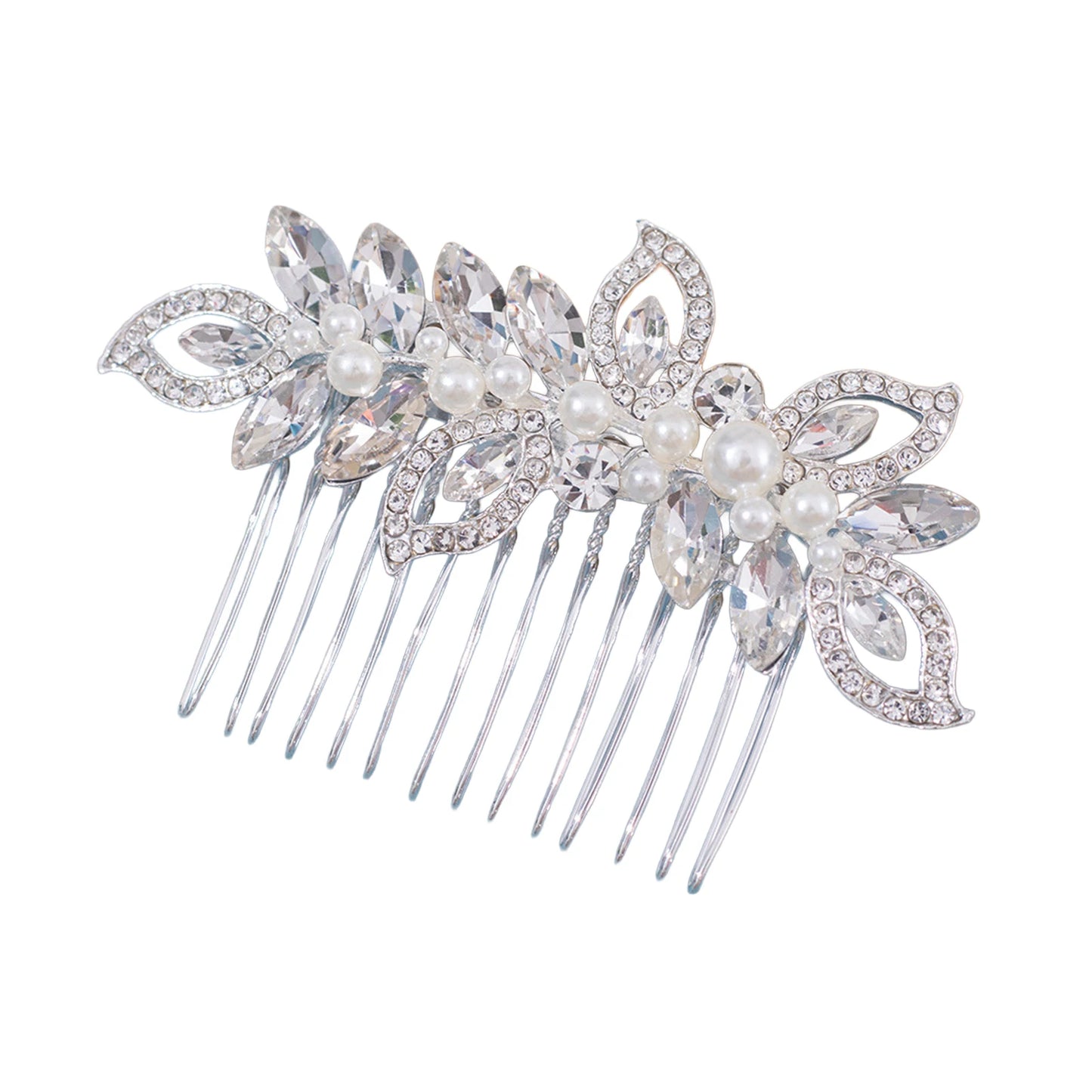 Bridal Rhinestone Pearl Hair Clip Alloy Comb Shaped Accessory With Crystal And Pearl Decoration For Wedding Dress Peaceful Pleasures Health and Wellness 6 Silver