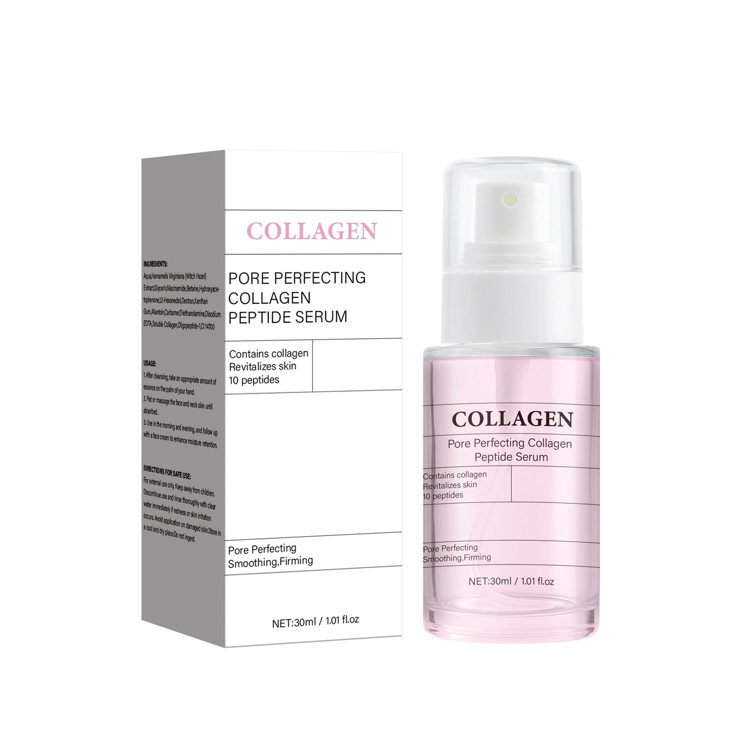 Pore Perfecting Collagen Peptide Serum,Firming & Radiance, Pore Care, Makeup Prep Serum for All Skin Types, Korean Skincare,30ml Peaceful Pleasures Health and Wellness