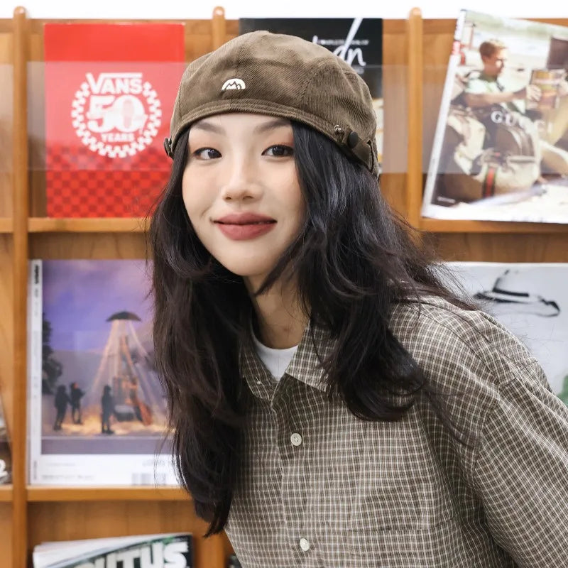 Embroidered Corduroy Beret Newsboy Cap | Unisex All-Season Hat