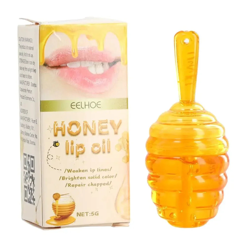 Honey Lip Oil Hydrating Overnight make Up Lip Balm Moisturizing Gloss Shiny Plumping reduces lip lines Lip Skin Care 5g Peaceful Pleasures Health and Wellness 5g