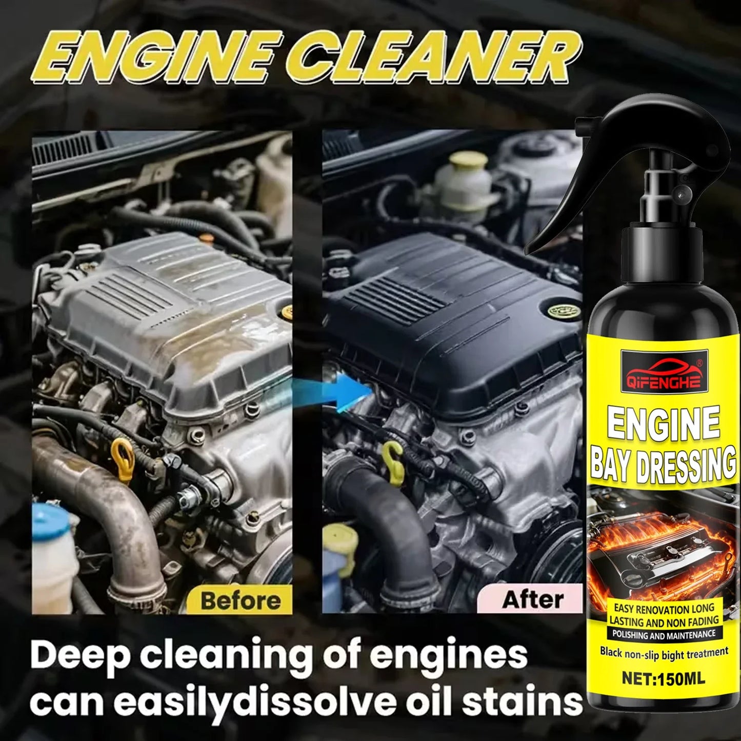 QIFENGHE 150ml Car Engine Degreaser & Compartment Cleaner Spray