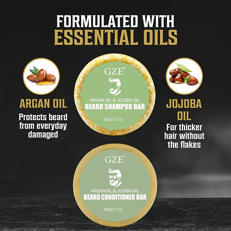 GZE Beard Wash & Conditioner Soap Set – Argan & Jojoba Oils Beard Wash & Conditioner Peaceful Pleasures Health and Wellness