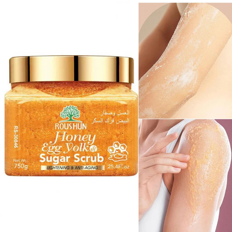 ROUSHUN Honey Egg Yolk Sugar Scrub Large Capacity Family Pack Body Scrub Gentle Deep Cleansing Skin Peaceful Pleasures Health and Wellness