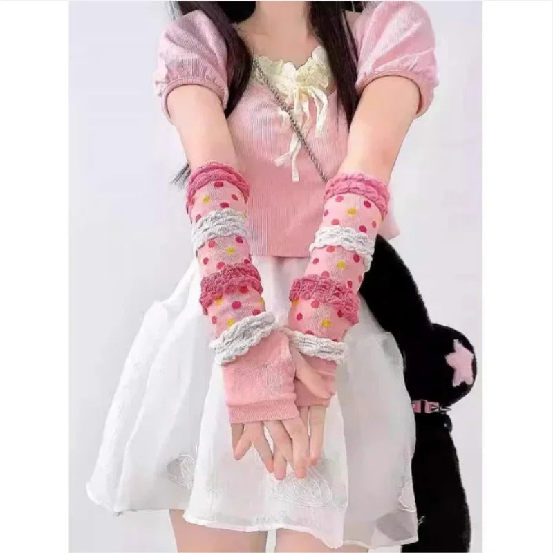 Lolita Girls Dopamine Sunscreen Sleeves for Spring and Autumn Arm and Hand Protection Peaceful Pleasures Health and Wellness 1 pair 1