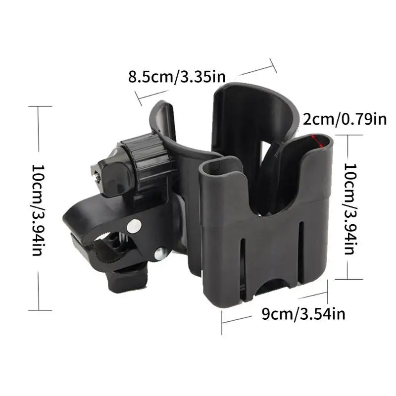 Universal Stroller Cup Holder 360° Base & Phone Pocket – Black