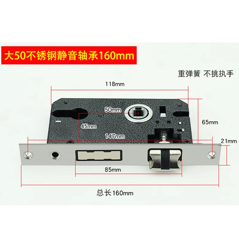 Bedroom Door Lock Body 58mm Core Size 50 Aluminum Latch