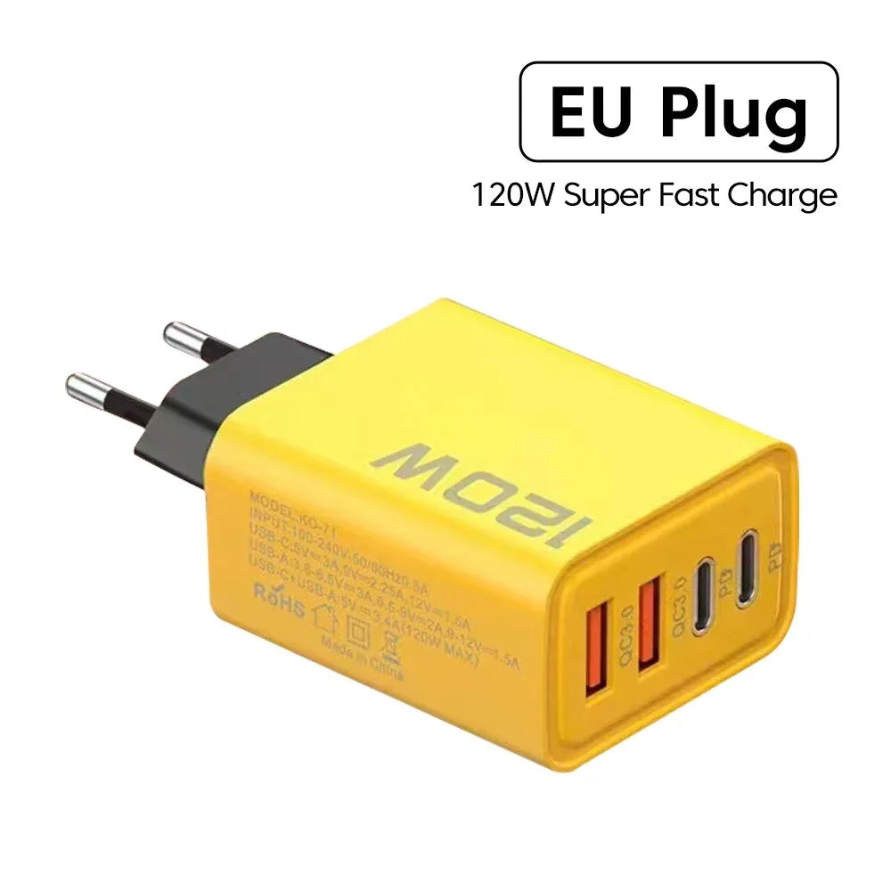 120W USB Type-C Wall Charger QC 3.0 Fast Charging 4-Port