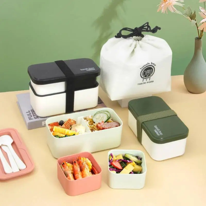 Japanese Stackable Bento Box with Cutlery | Microwave Safe
