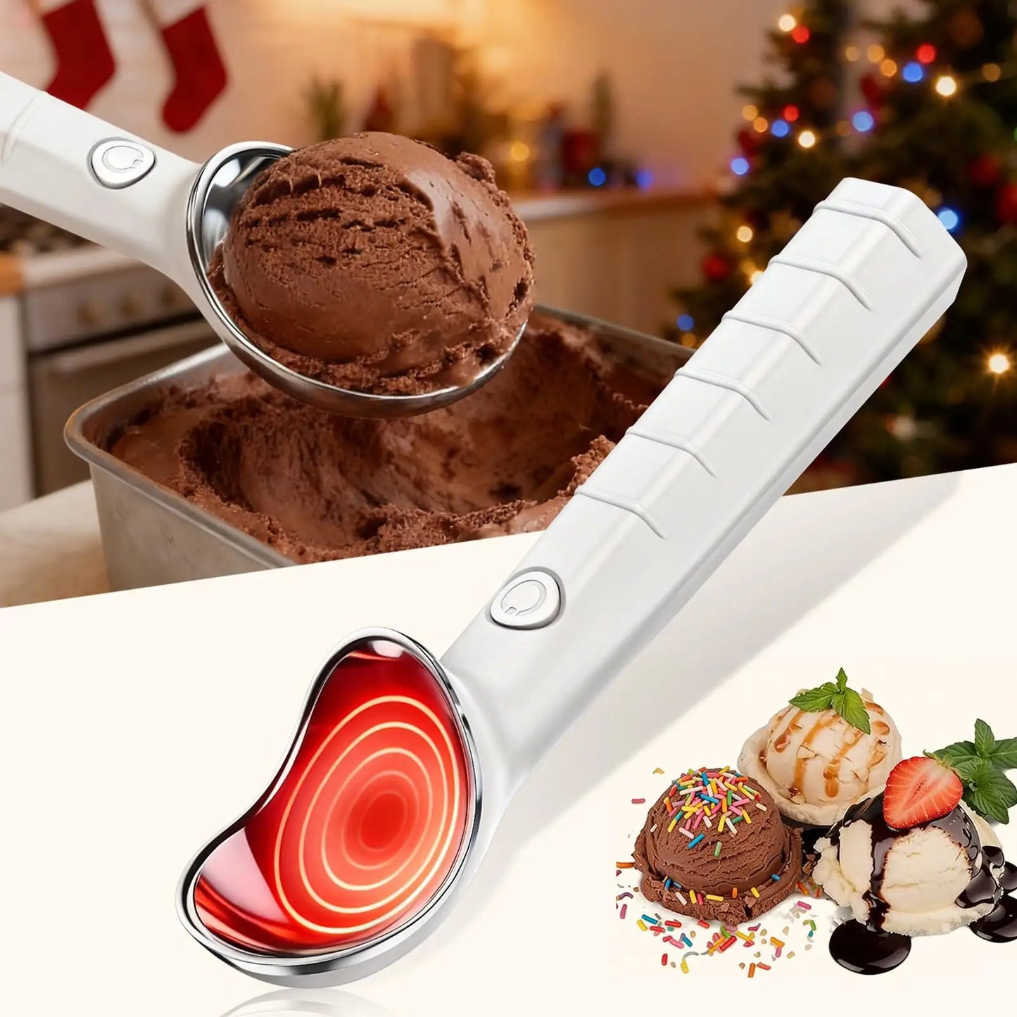 Heated Ice Cream Scoop Rechargeable Warming Automatic Portable Scooper Stainless Steel Ice Cream Scoop For Seniors Kitchen Home Peaceful Pleasures Health and Wellness