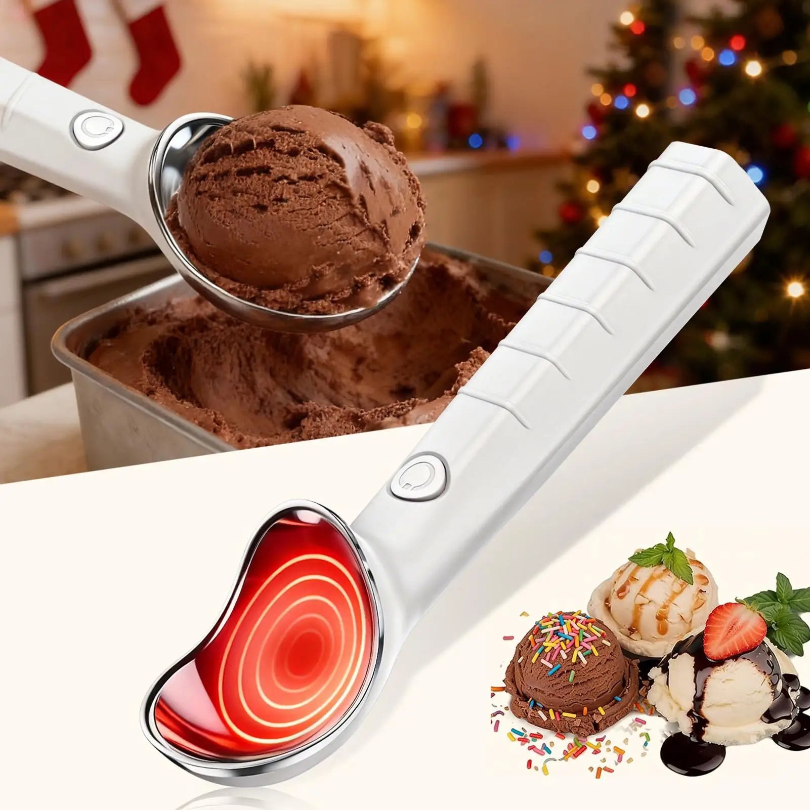 Heated Ice Cream Scoop Rechargeable Warming Automatic Portable Scooper Stainless Steel Ice Cream Scoop For Seniors Kitchen Home Peaceful Pleasures Health and Wellness