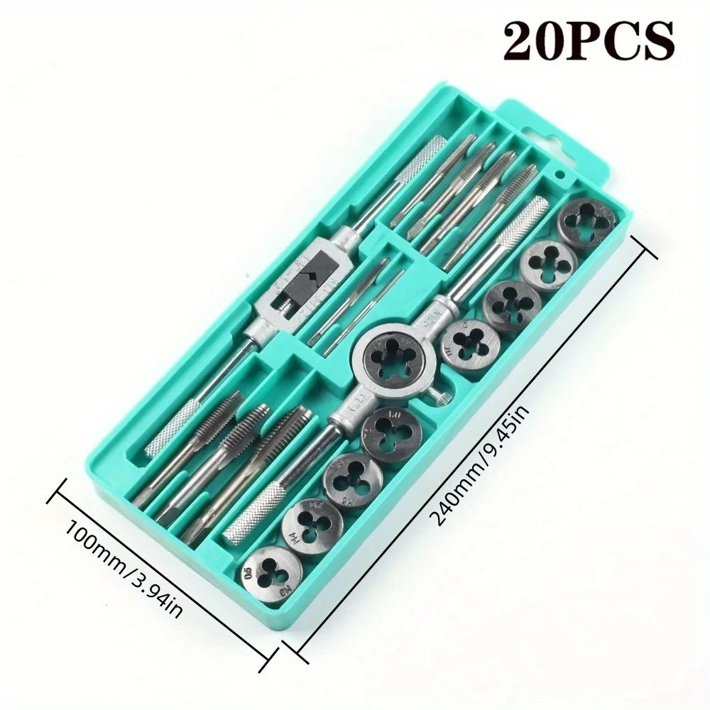Metric Tap & Die Set M3-M12 | 8/12/20 Pc Chrome-Vanadium Kit Peaceful Pleasures Health and Wellness GZ211-20pcs
