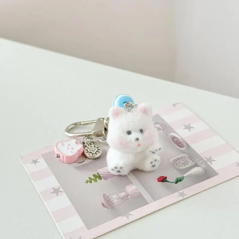 Cute Flocking Bear Pendant Keychain – Bag & Phone Charm Gift Bear Charm Keychain Peaceful Pleasures Health and Wellness style 1