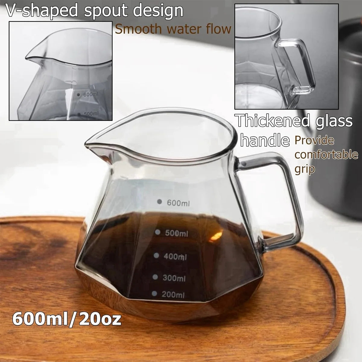 Leeseph Pour Over Coffee Maker with Walnut Handle & Glass Lid, 13.5/20 OZ Glass Coffee Pot for Home Café Restaurant Camping Peaceful Pleasures Health and Wellness