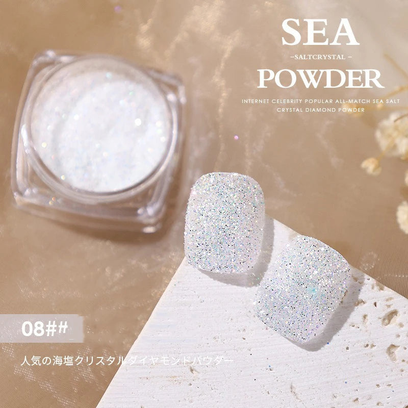 Aurora Sea Salt Nail Glitter Set – 12 Colors Holographic Sugar Powder