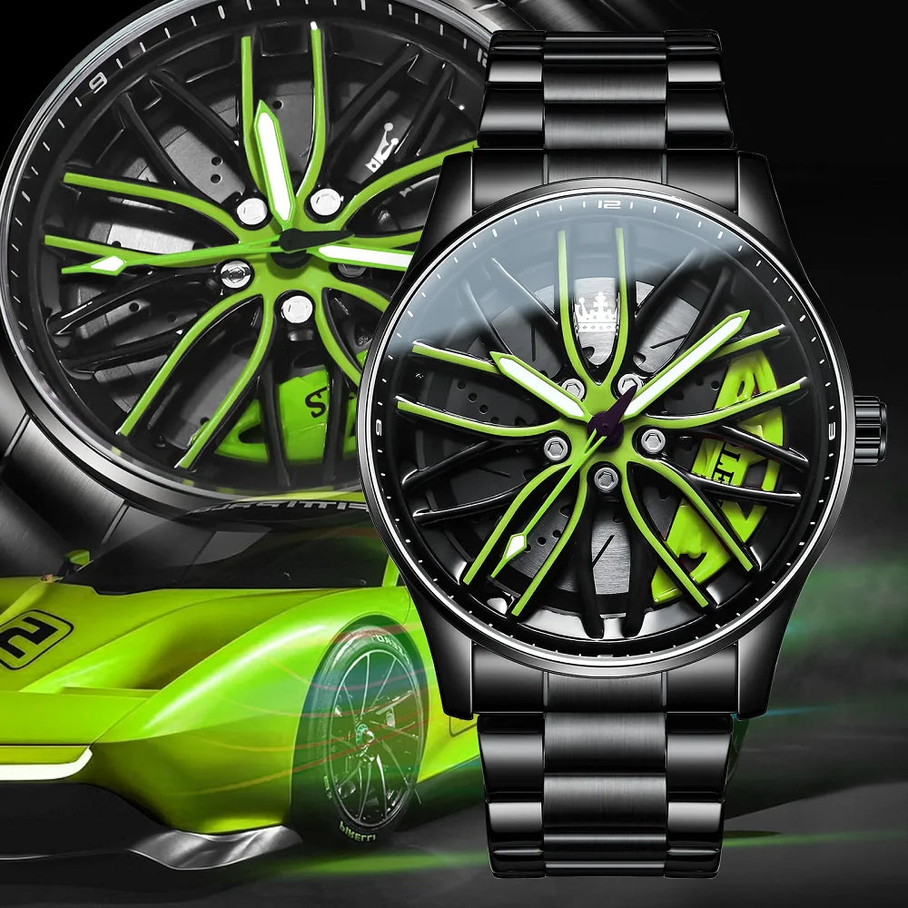 Business Luxury Quartz Watch Car Sport Rim Automatic Movement Round Dial Clock Watches Machinery Men Sport Watch Peaceful Pleasures Health and Wellness