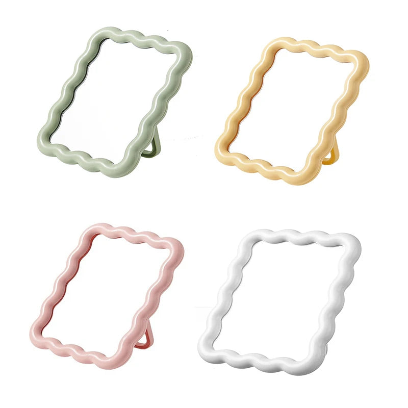 Corrugated Desktop Makeup Mirror Solid Color Simple Portable Handheld Makeup Mirror Foldable Student Compact Cute Mirror Peaceful Pleasures Health and Wellness