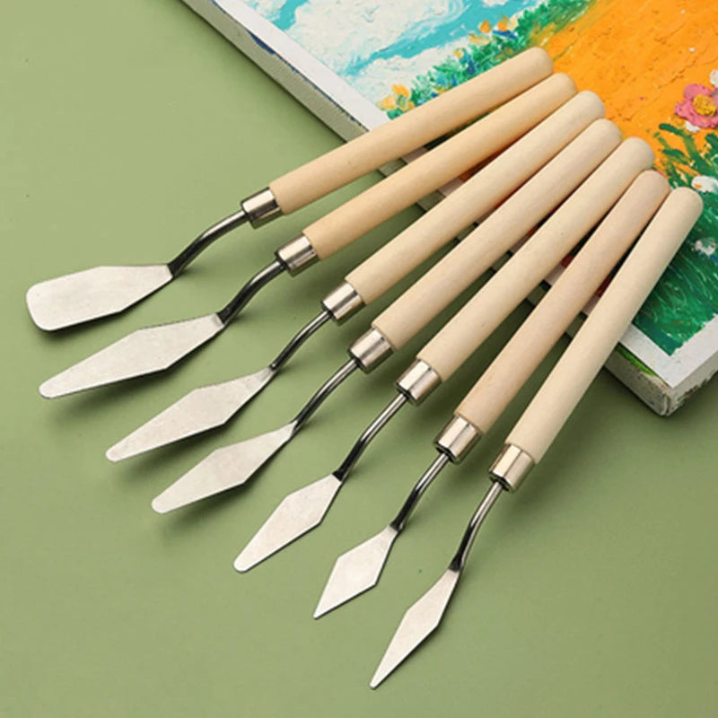 Painting Stainless Steel Spatula Oil Paint Wood Handle Flexible