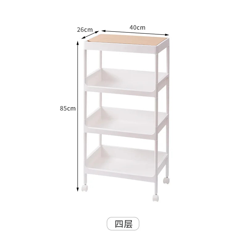 Versatile Kitchen Multi-Layer Storage Rack Wooden Top for Bathroom/Bedroom Gaps Ideal for Snacks Essentials Space-Saving Design Peaceful Pleasures Health and Wellness 4 Layer