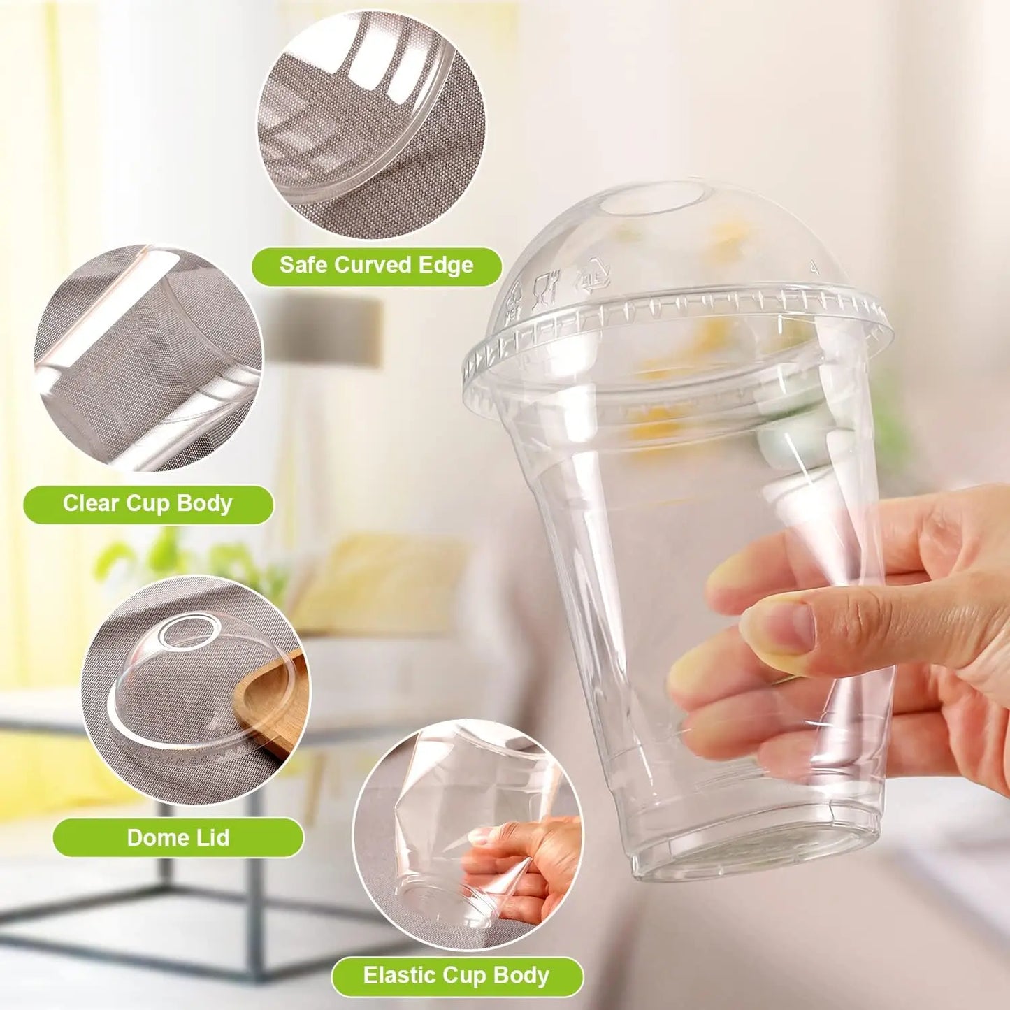 16/20/24OZ Ice Cream Coffe Cups Plastic Cups with Dome lids and Boba Straws Smoothie Juice Soda Cocktail and Party Cups Peaceful Pleasures Health and Wellness