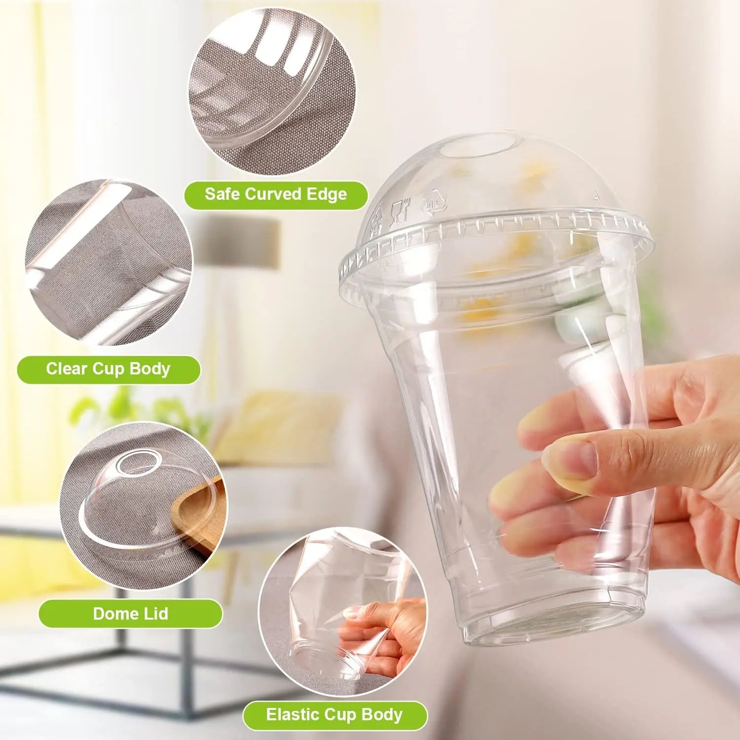 16/20/24OZ Ice Cream Coffe Cups Plastic Cups with Dome lids and Boba Straws Smoothie Juice Soda Cocktail and Party Cups Peaceful Pleasures Health and Wellness