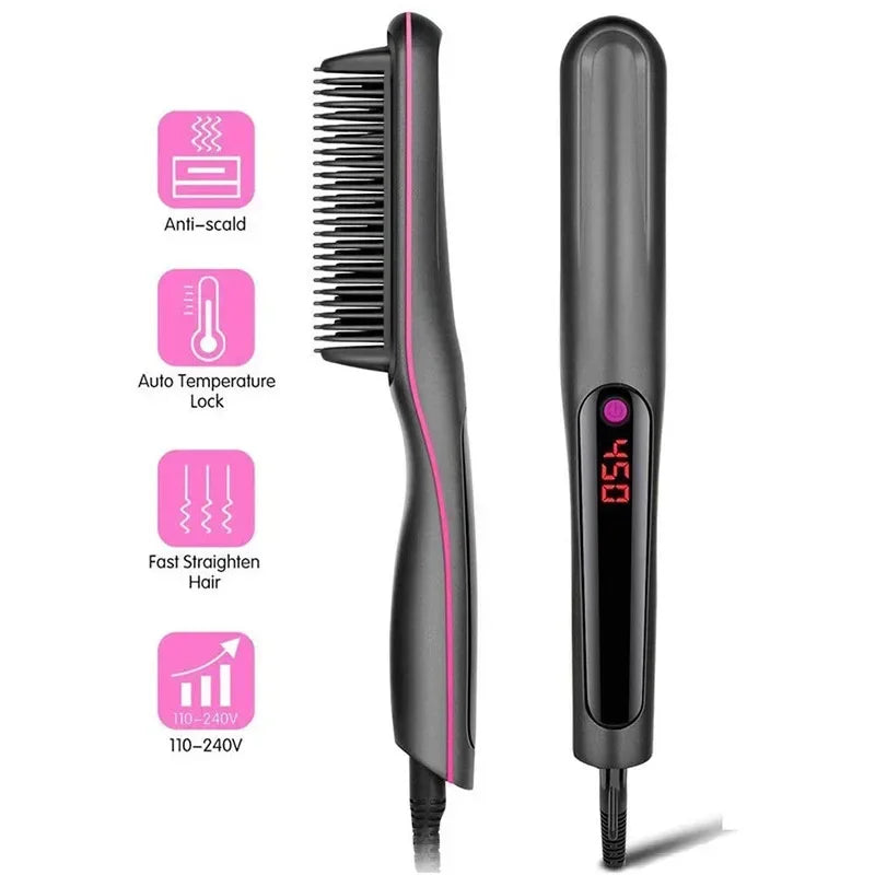Professional Hair Straightener Brush Anti-Scald Feature Fast Heating Flat Iron Hot Comb Straightening Brush Hair Styler For Men Peaceful Pleasures Health and Wellness