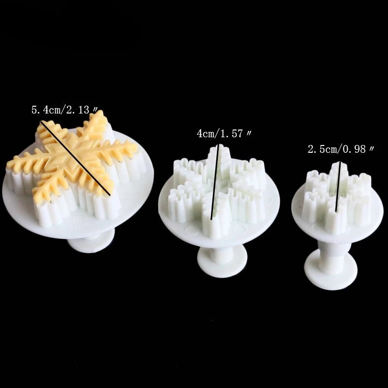 3pcs/set Snowflake Plunger Cutter Mold Fondant Cake Decoration Mould Sugar Clay Crafts Baking Tools Christmas Party Kitchen Tool Peaceful Pleasures Health and Wellness fine snowflakes