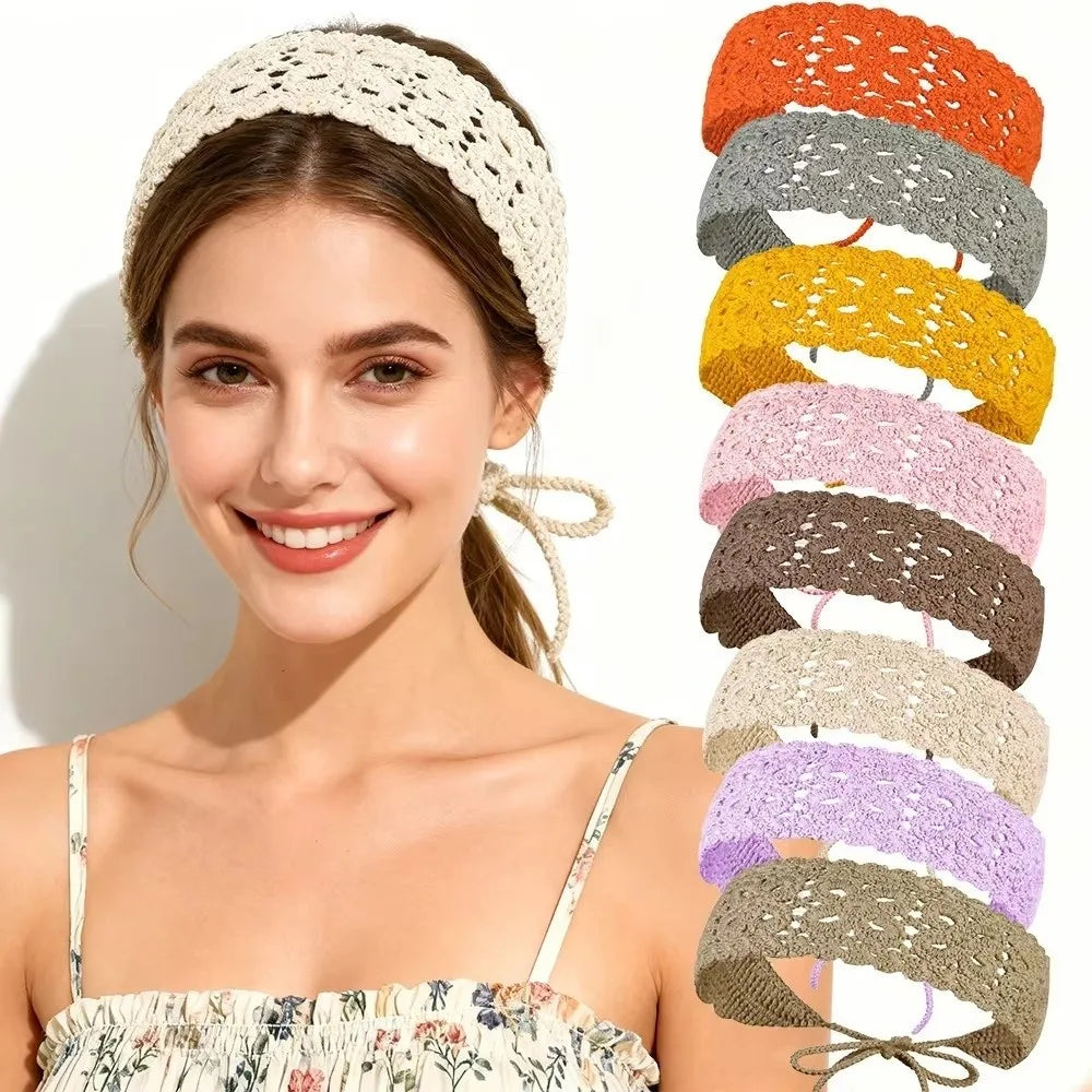 Boho Crochet Knit Headband – Handmade Hair Scarf for Women