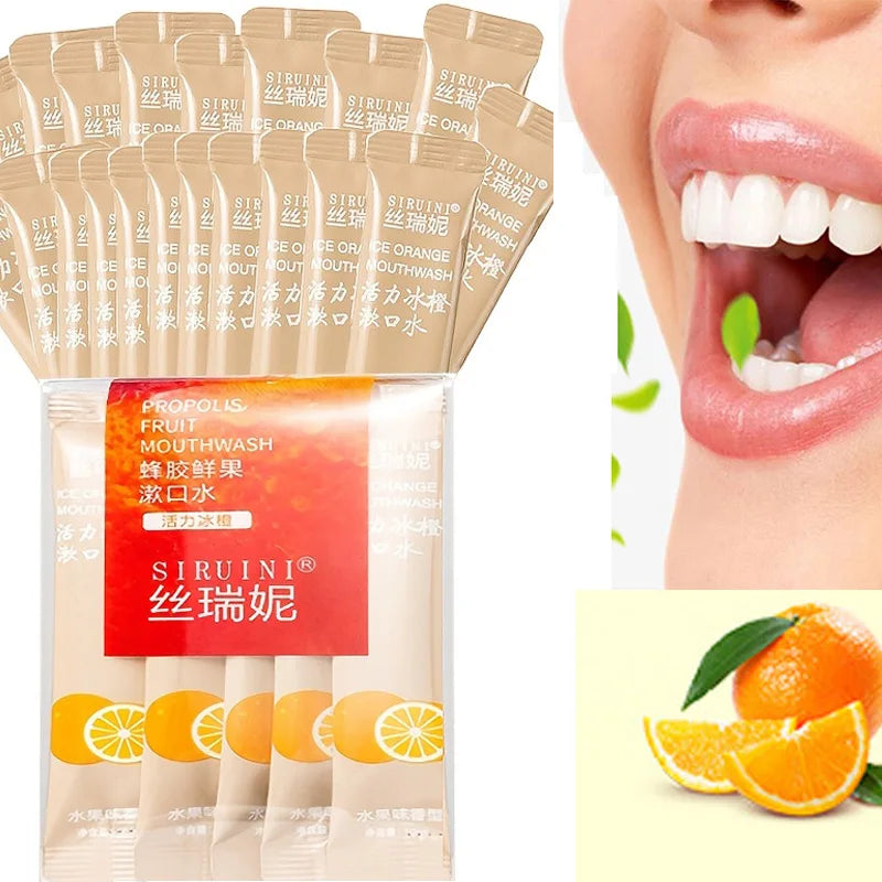 20 Boxed Ice Orange Flavored Fresh Fruit Mouthwash for Fresh Breath, Portable Disposable Mouthwash Peaceful Pleasures Health and Wellness